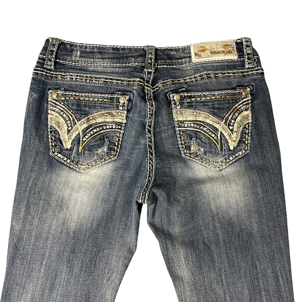 Grace in LA Bootcut Jeans Womens 30 Distressed Embellished Pockets Western 30x31